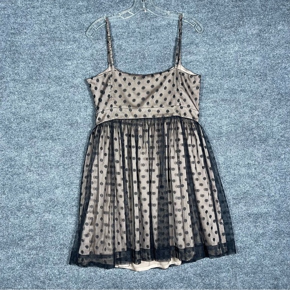 Fossil Women’s Medium Polka Dot Black Champagne Cocktail Dark Fairy Mini Dress - Picture 7 of 11